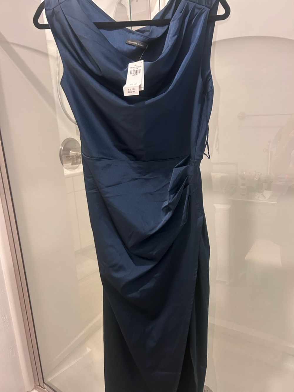Alex Evenings Deep Navy Draped Cowl Maxi Dress